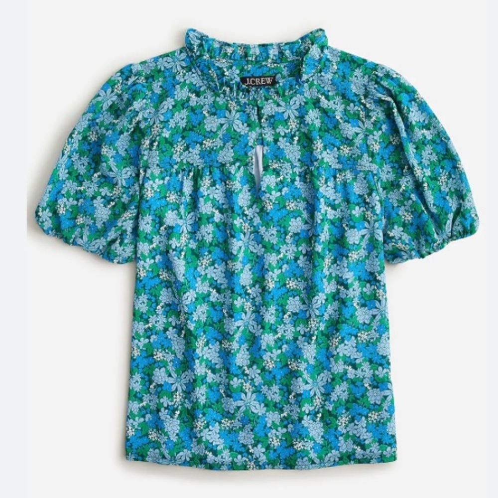 J.Crew Ruffle-Trim Short-Sleeve Top in Hyacinth Fields Size M - Picture 2 of 9